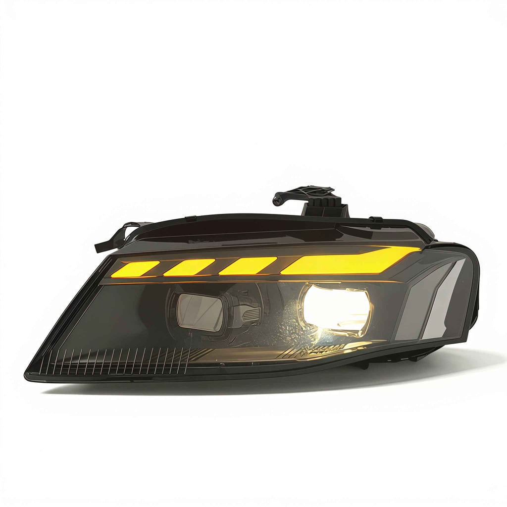 Audi A4 B8 (2008–2012) priekinių žibintų atnaujinimas į RS stiliaus LED su dienos šviesų sistema