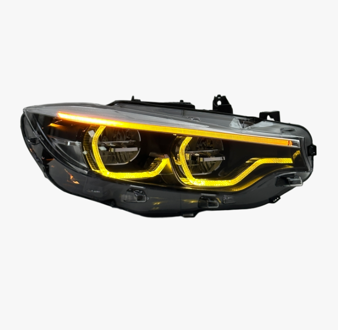 BMW F32 F33 F36 F80 F82 (2013–2019) LED priekiniai žibintai su trijų spalvų dienos šviesomis (raudona, geltona, balta)