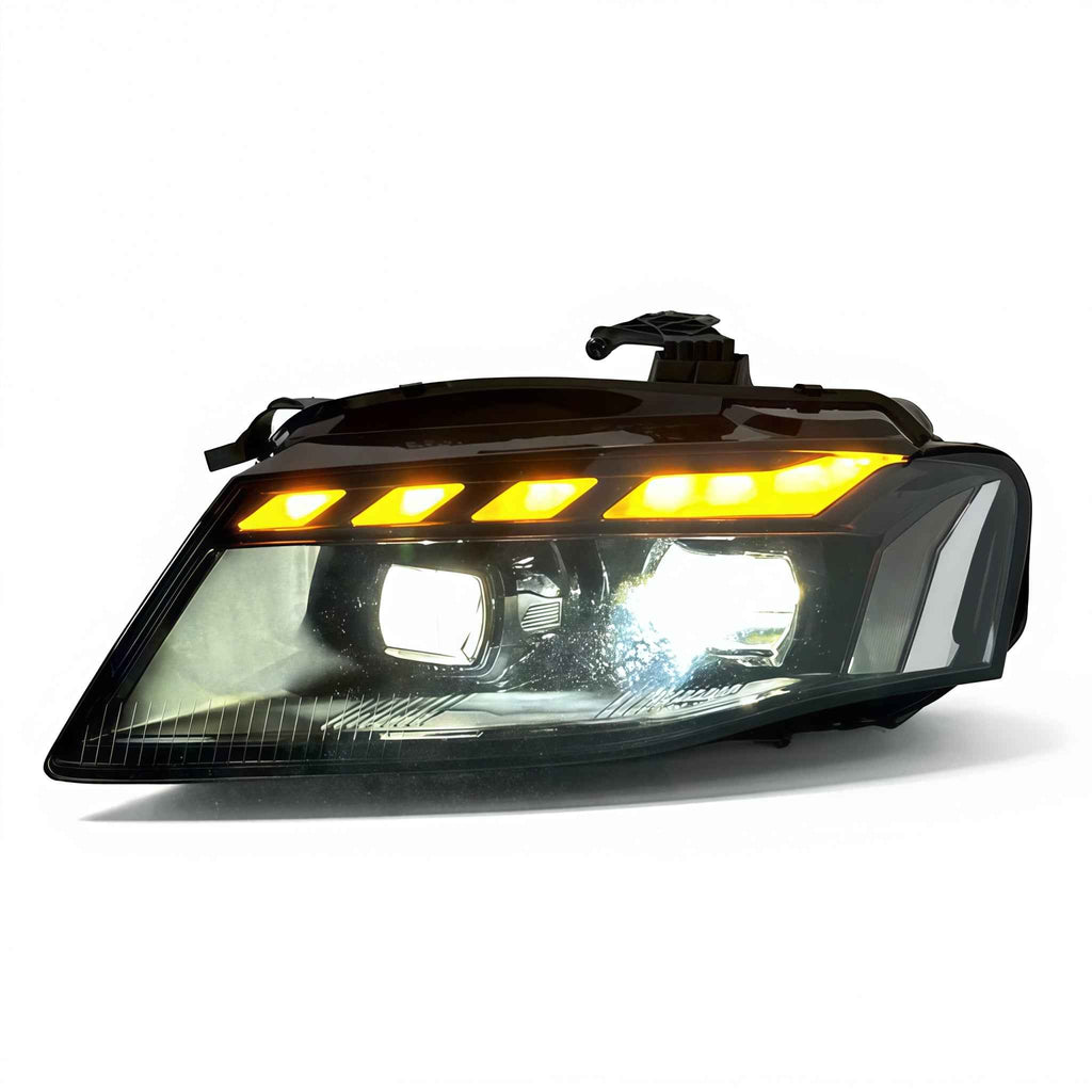 Audi A4 B8 (2008–2012) priekinių žibintų atnaujinimas į RS stiliaus LED su dienos šviesų sistema