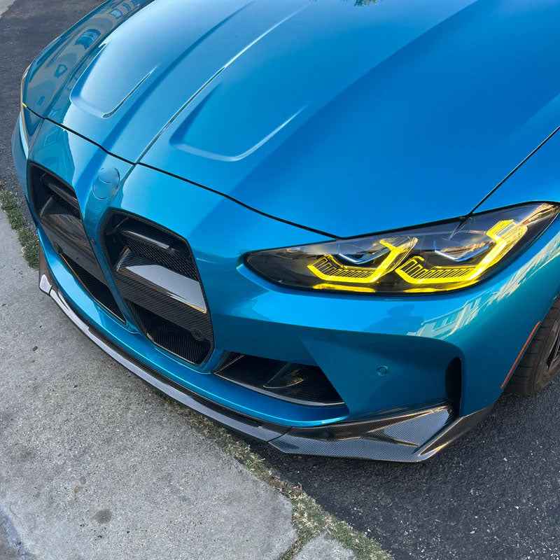 BMW 4 serijos G22, M3 G80, M4 G82 (2021–2024) priekiniai žibintai su geltonos ir baltos spalvų dienos šviesomis, LASER, plug-and-play