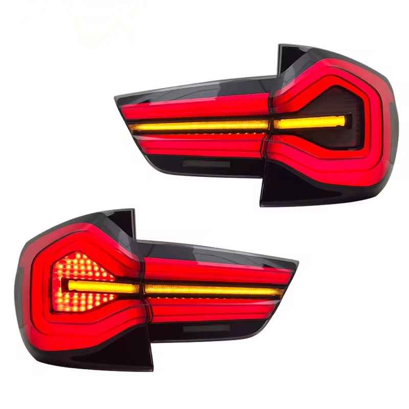 BMW X3 F25 (2010–2017) galiniai LED žibintai su „Streamer“ posūkio indikatoriais, modifikuota F į G serijos versija