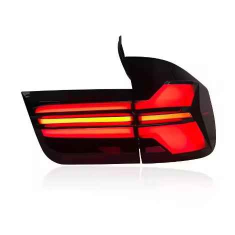 BMW X5 E70 (2007–2013) LED galiniai žibintai su atbulinės, stabdymo ir dienos šviesomis (F į G dizainas)