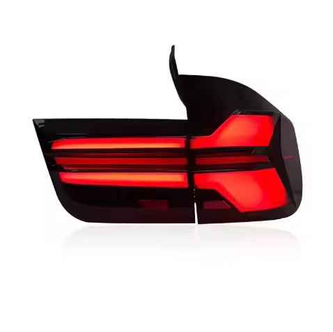 BMW X5 E70 (2007–2013) LED galiniai žibintai su atbulinės, stabdymo ir dienos šviesomis (F į G dizainas)